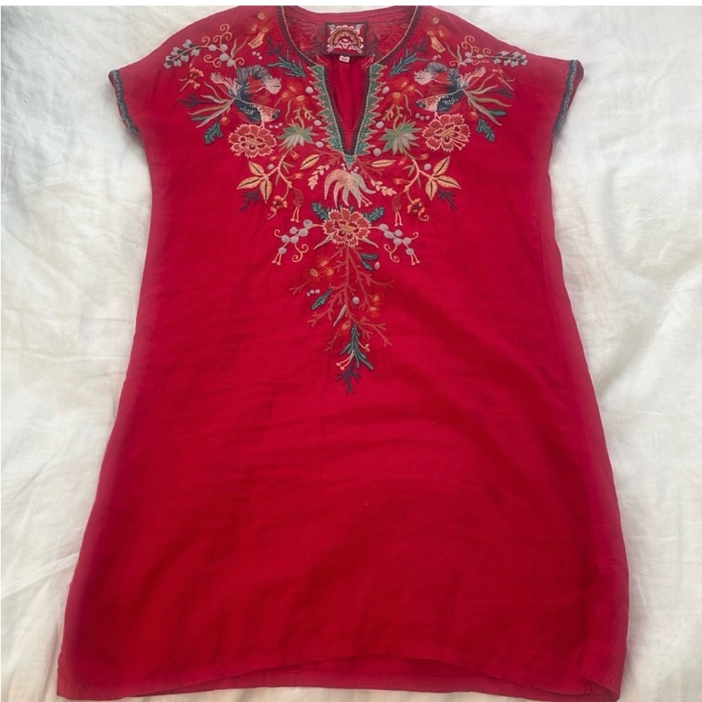 Johnny Was Red Embroidered Dress